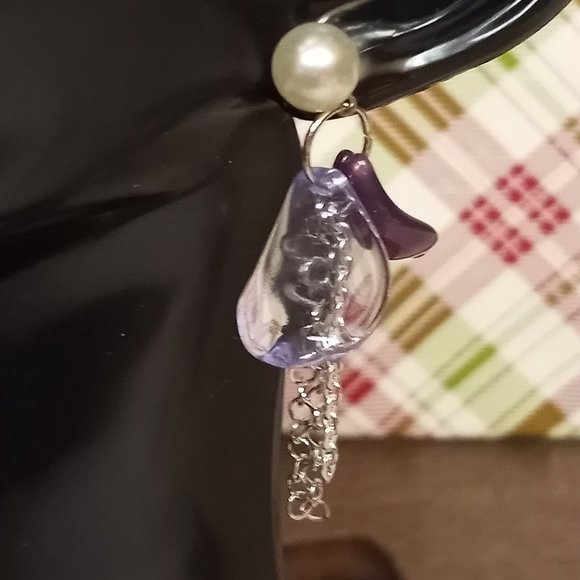 Home made/handmade Metal Dangle Stud Earrings with Acrylic Petals #67 - Picture 8 of 12